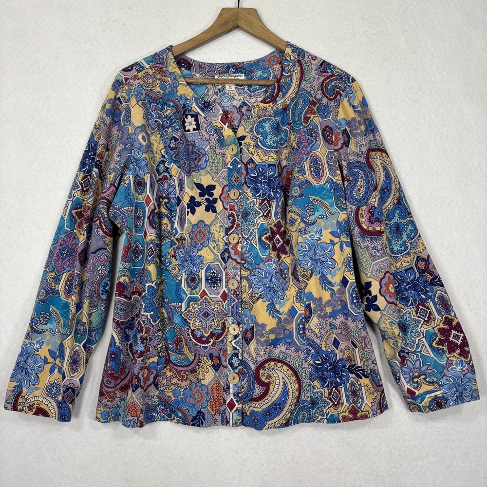 Norm Thompson Escape From The Ordinary Button Up Top Women 2X Paisley Boho Artsy